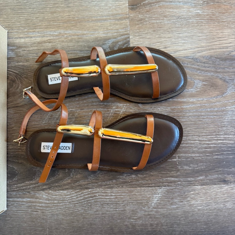 Steve Madden Brown and Gold Strappy Sandals